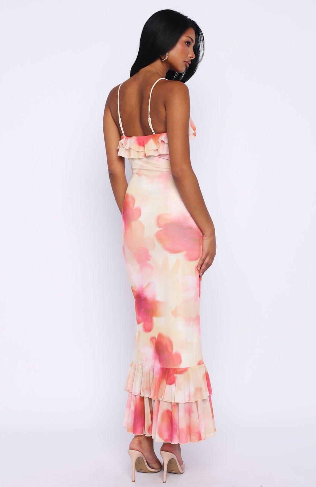 White Fox Amped Up Midi Dress Honeydew Floral