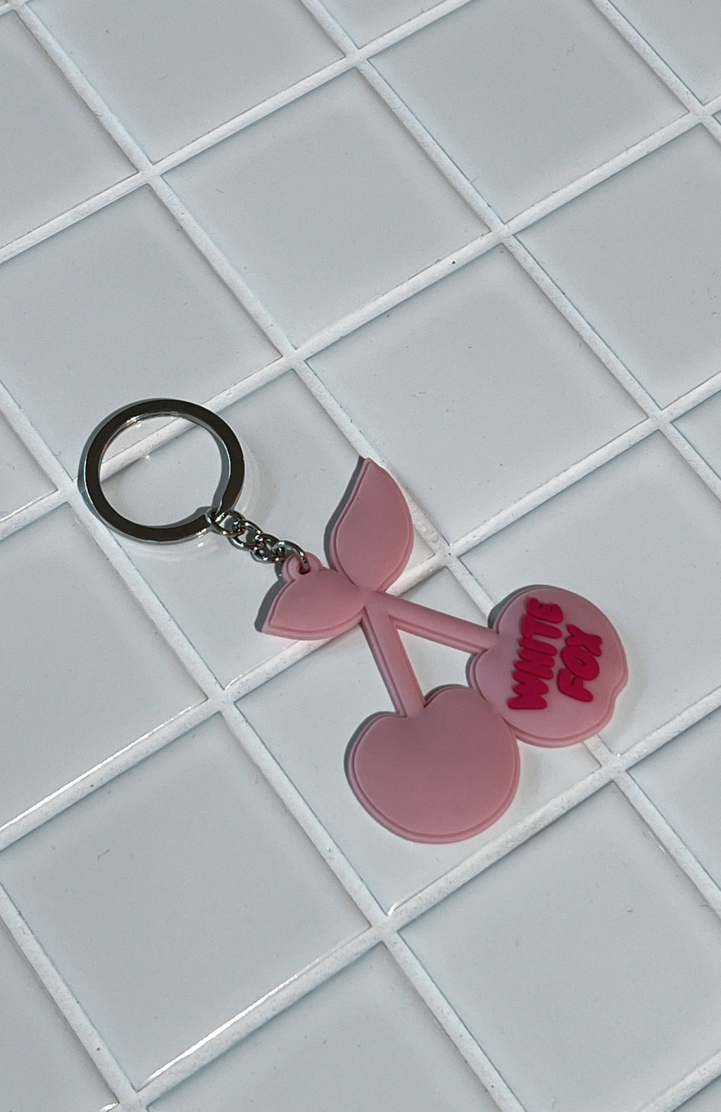 White Fox Cherry On Top Keychain Pink