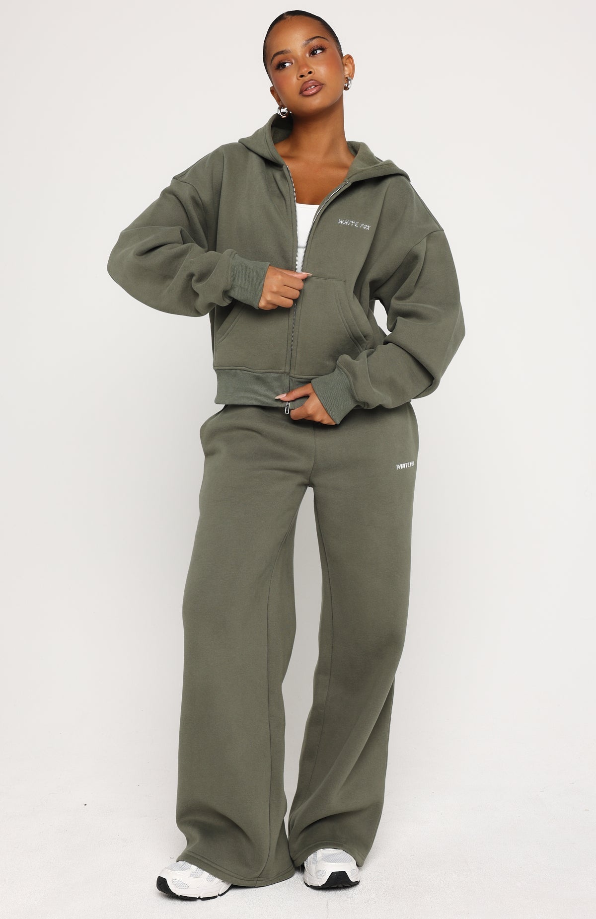White Fox Test Drive Wide Leg Sweatpants Khaki