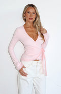White Fox Cater To You Long Sleeve Top Baby Pink
