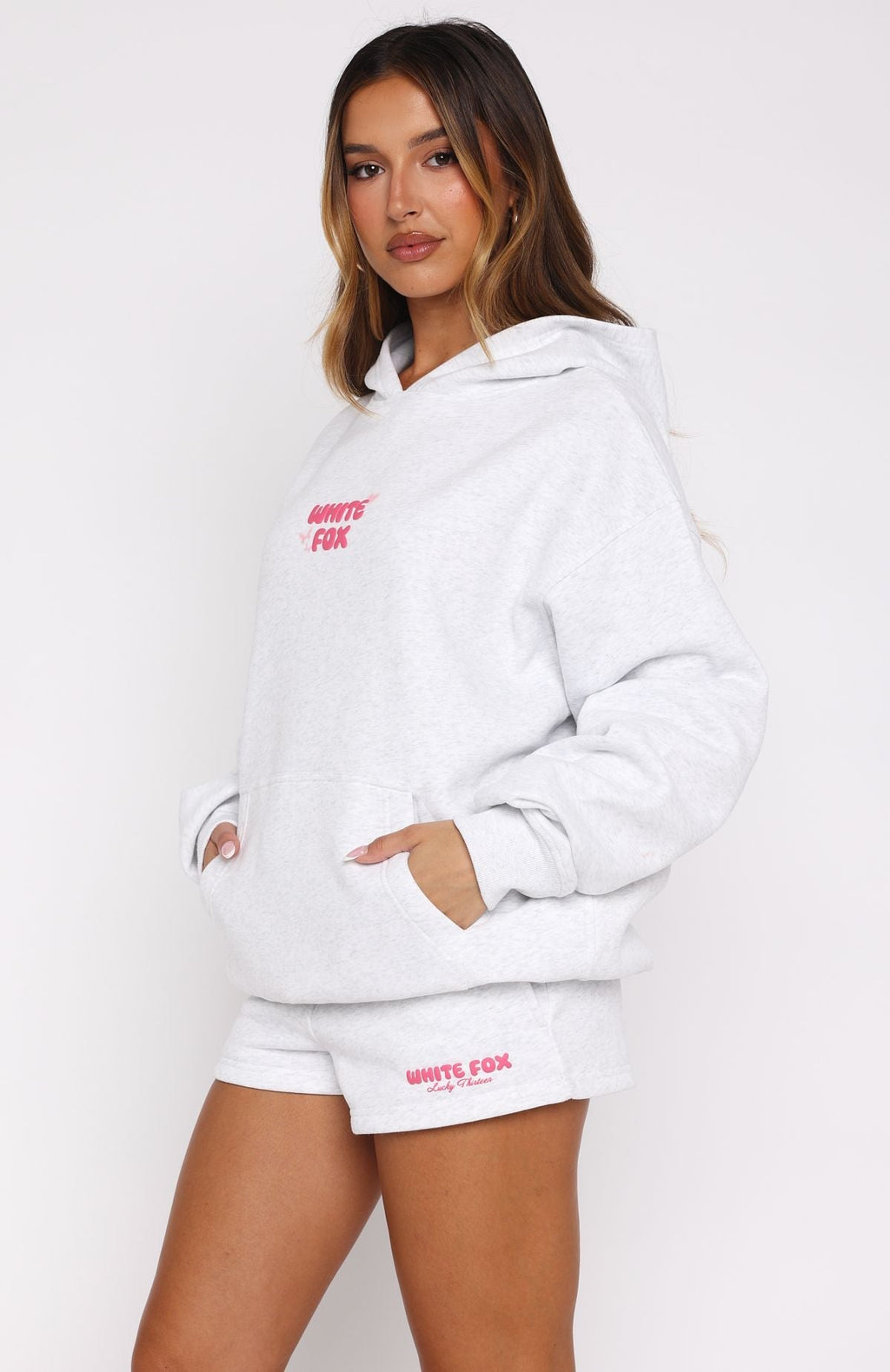 White Fox Lucky Thirteen Stephanie Oversized Hoodie Grey Marle