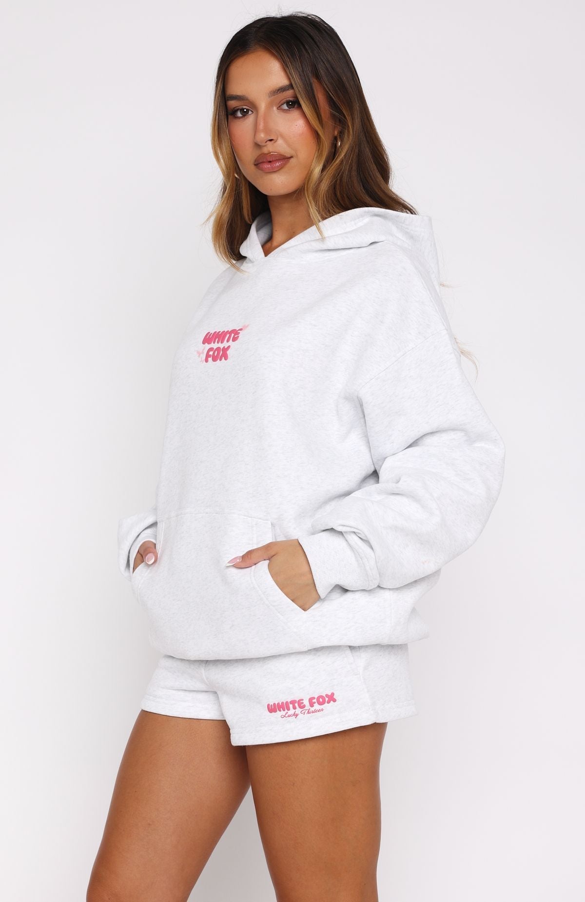 White Fox Lucky Thirteen Stephanie Oversized Hoodie Grey Marle