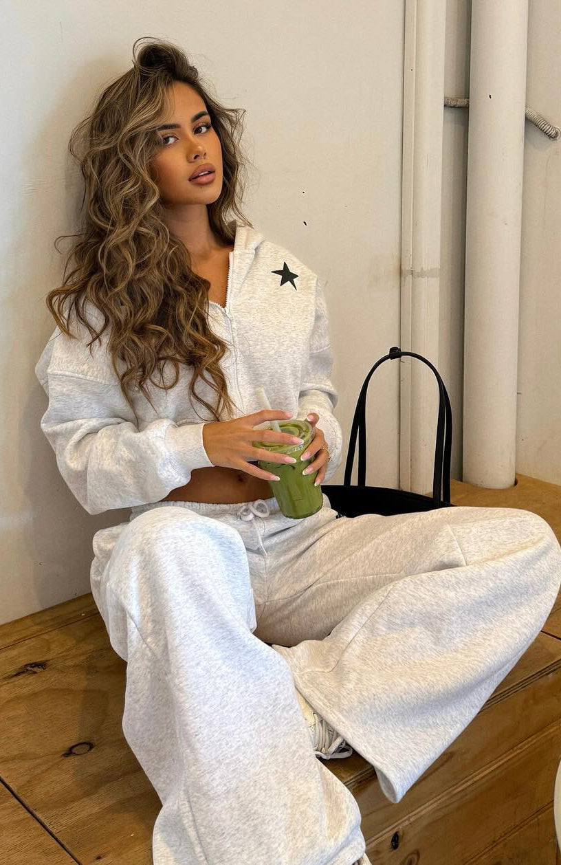 White Fox From The Archives Charli Cropped Zip Front Hoodie Grey Marle