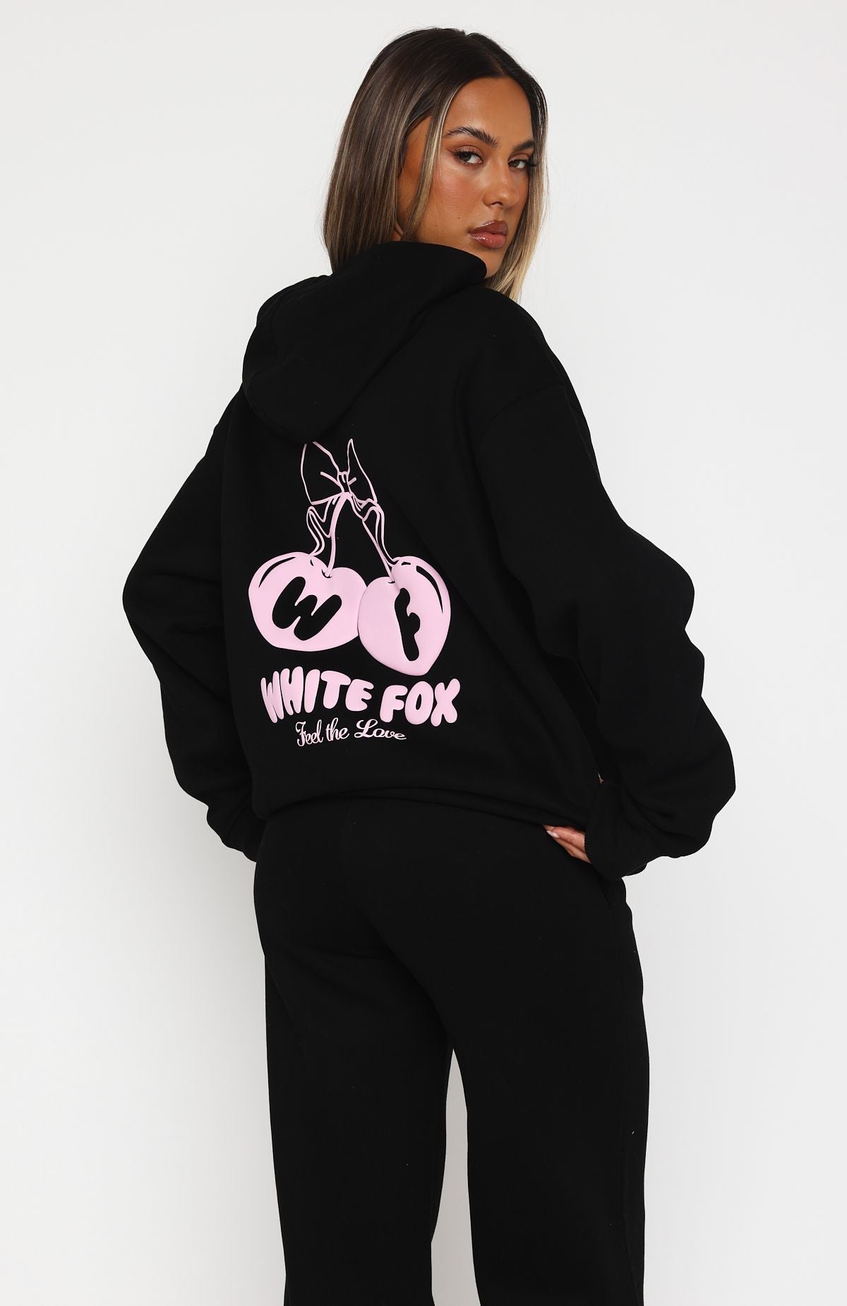White Fox Feel The Love Oversized Hoodie Black