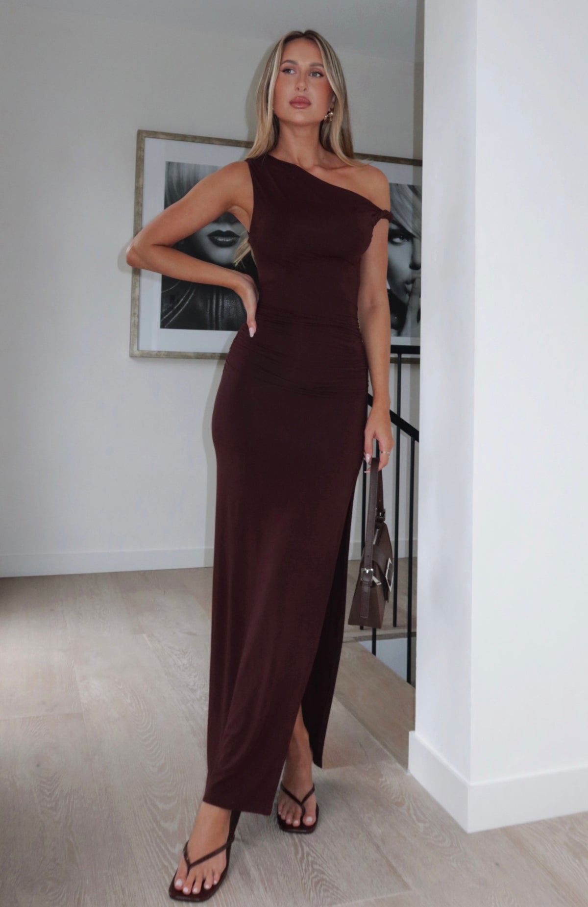 White Fox Little Bit Dramatic Maxi Dress Dark Chocolate