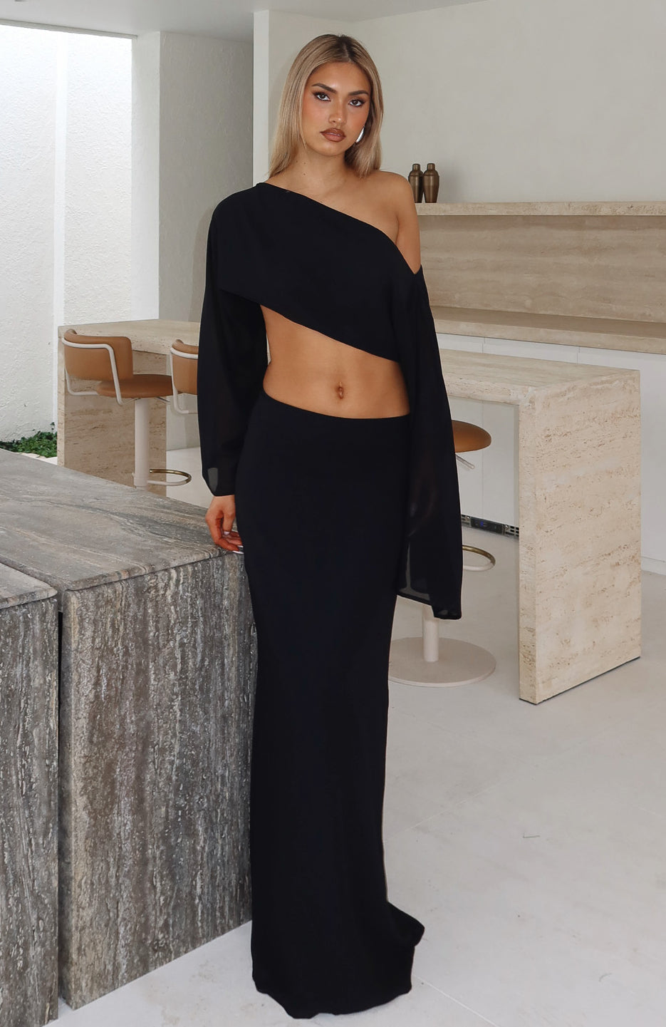 White Fox Our Love Maxi Skirt Black