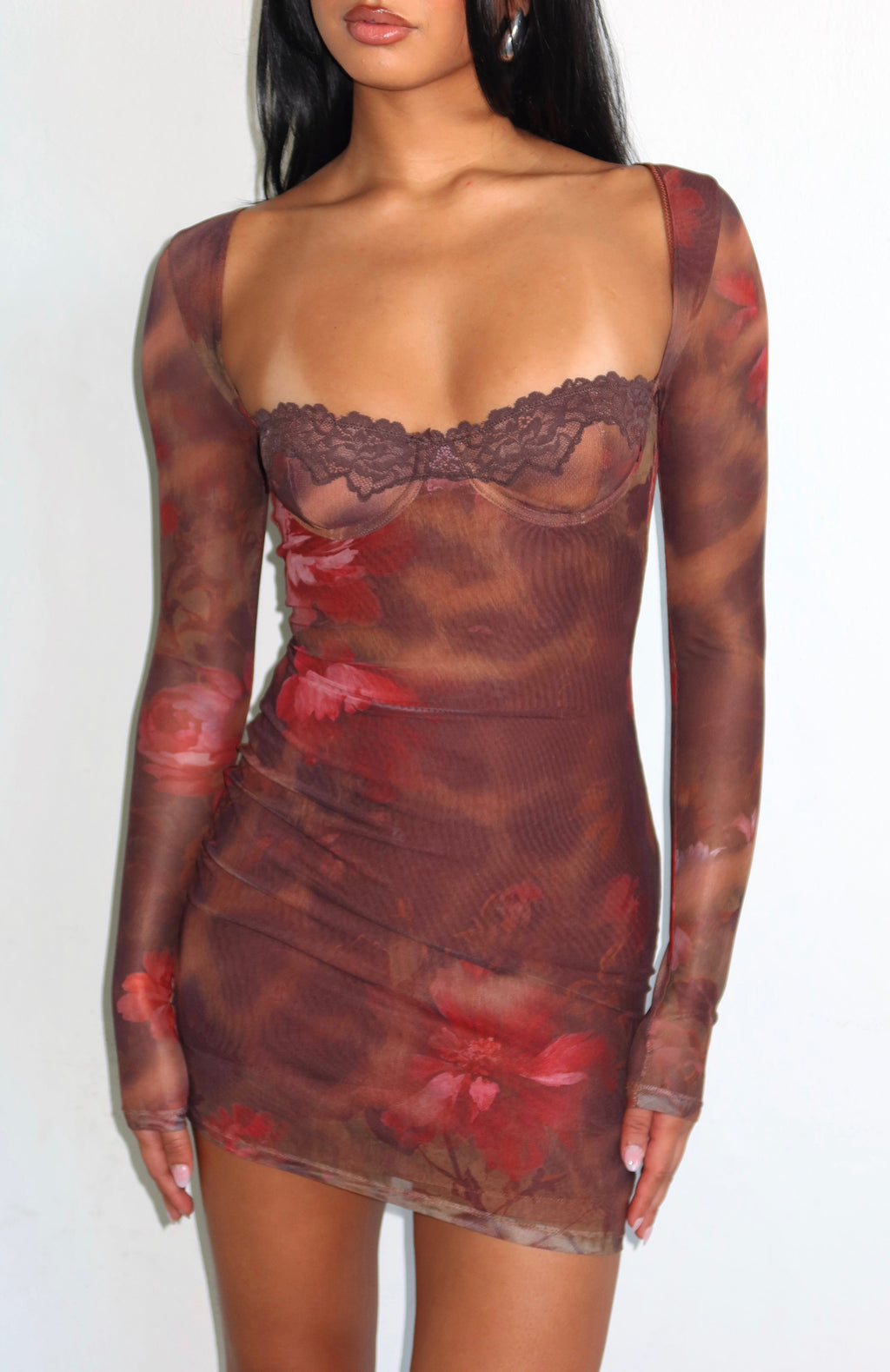 White Fox No Other Love Long Sleeve Mini Dress Leopard Honey
