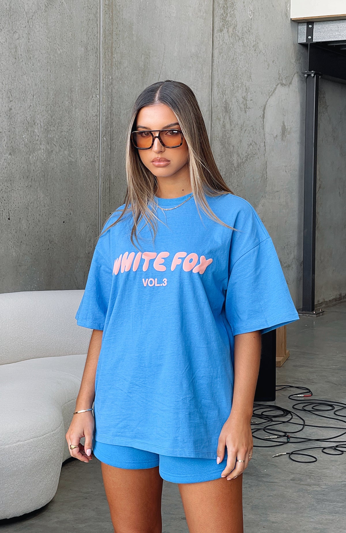 White Fox Offstage Oversized Tee Azure