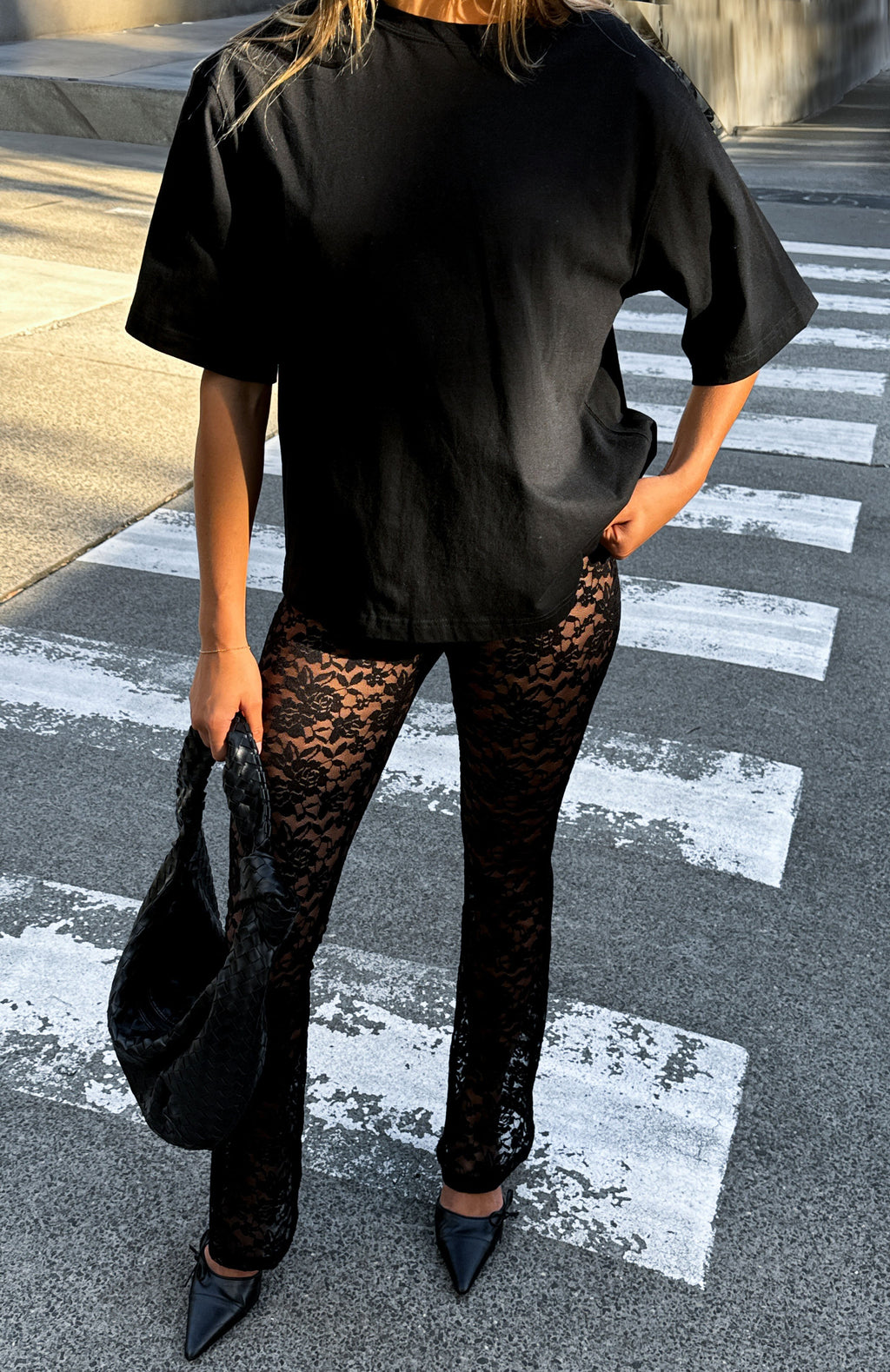 White Fox New Era Lace Pants Black