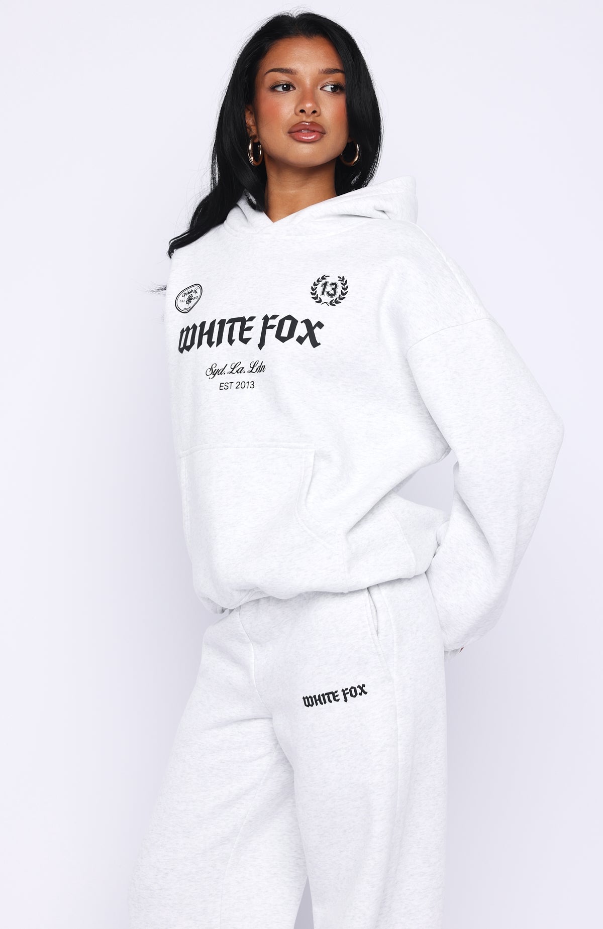 White Fox Vibe Too High Oversized Hoodie Grey Marle