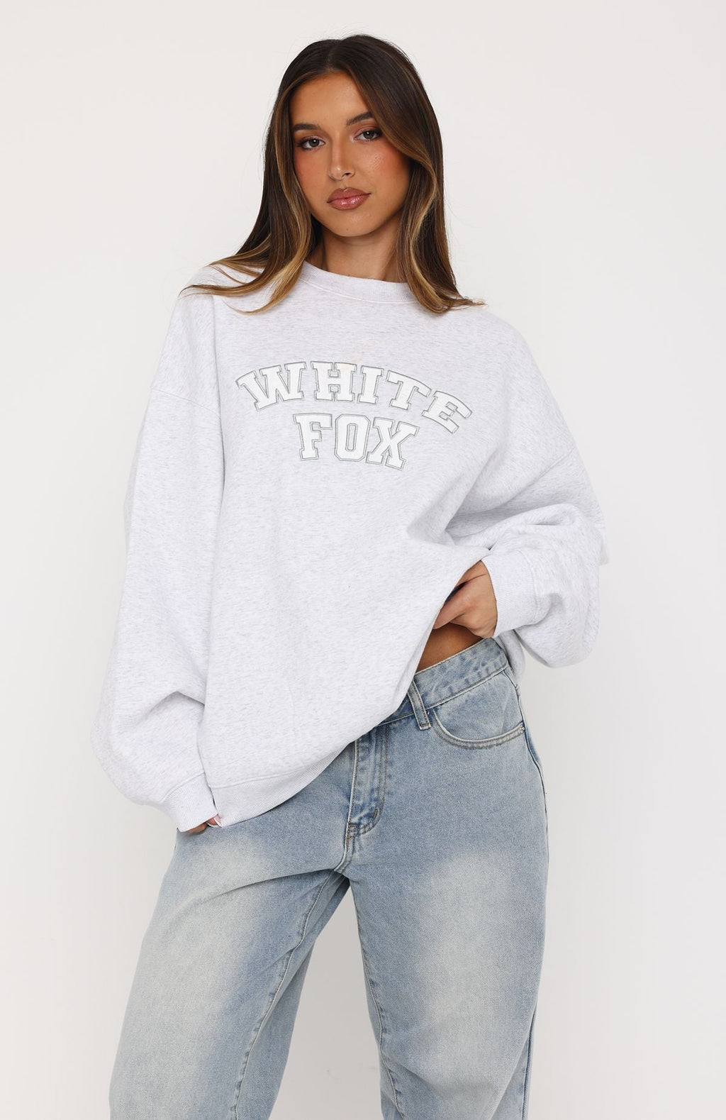 White Fox Major Upgrade Oversized Drop Shoulder Sweater Grey Marle