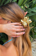 White Fox Floral Charm Hair Clip Gold