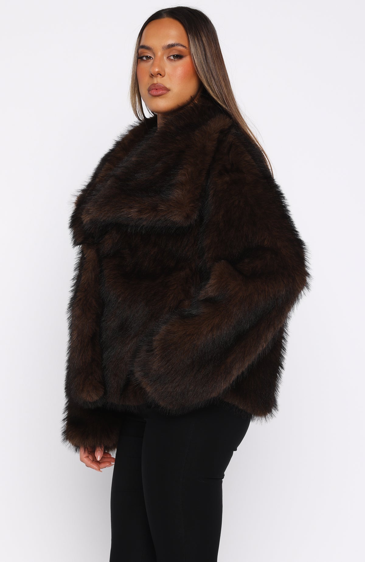 White Fox Dirty Martini Faux Fur Jacket Chocolate