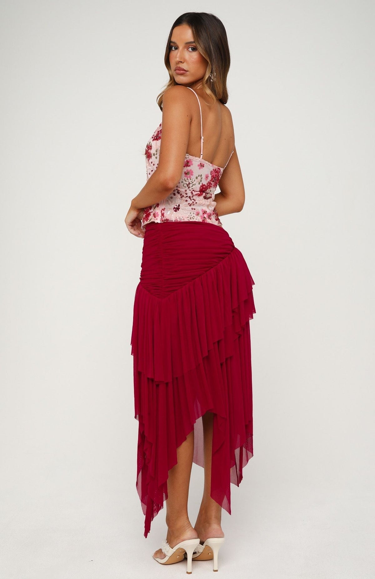 White Fox Cascade Around Me Midi Skirt Dragonfruit
