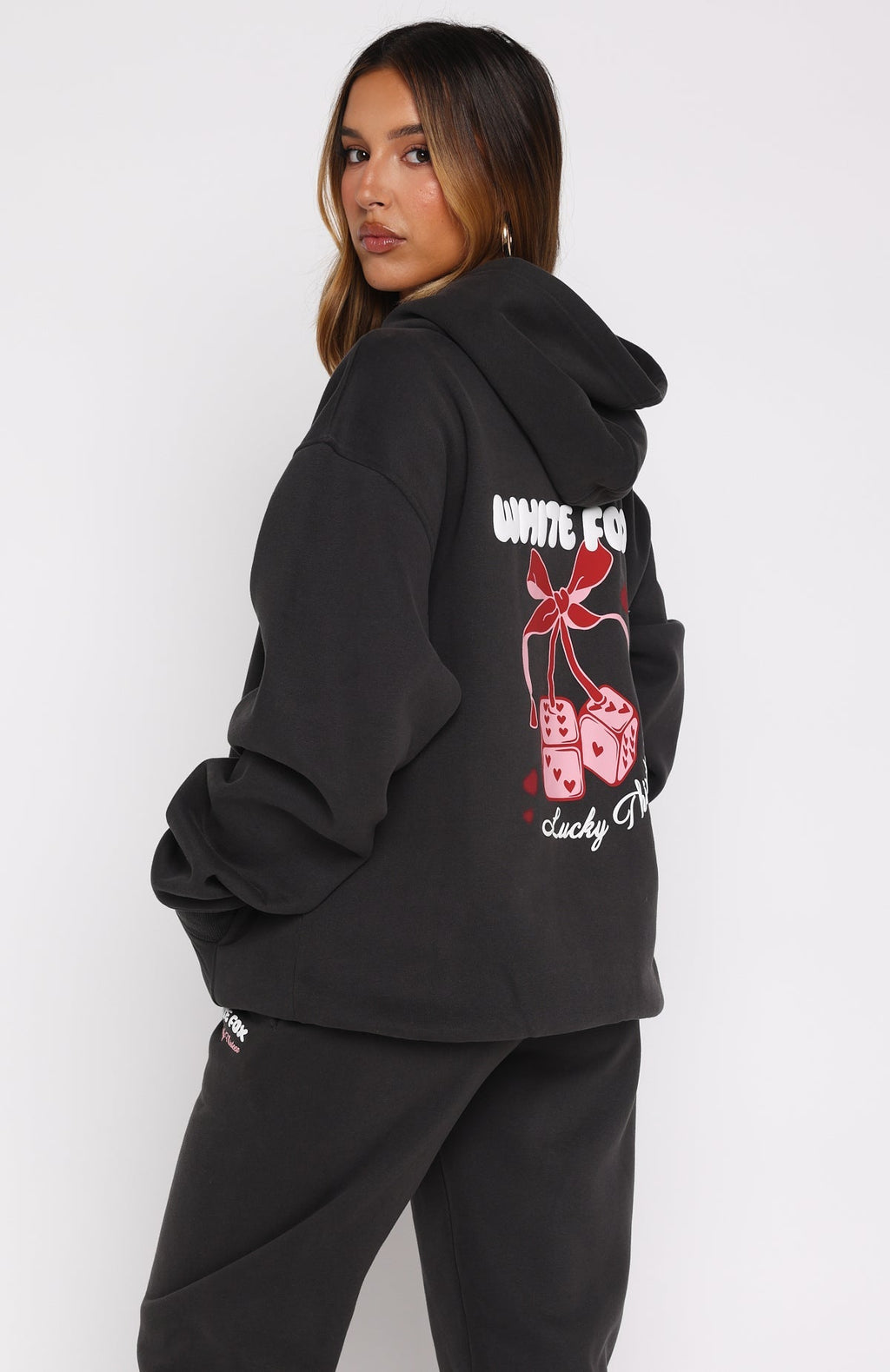 White Fox Lucky Thirteen Cheyenne Oversized Hoodie Charcoal