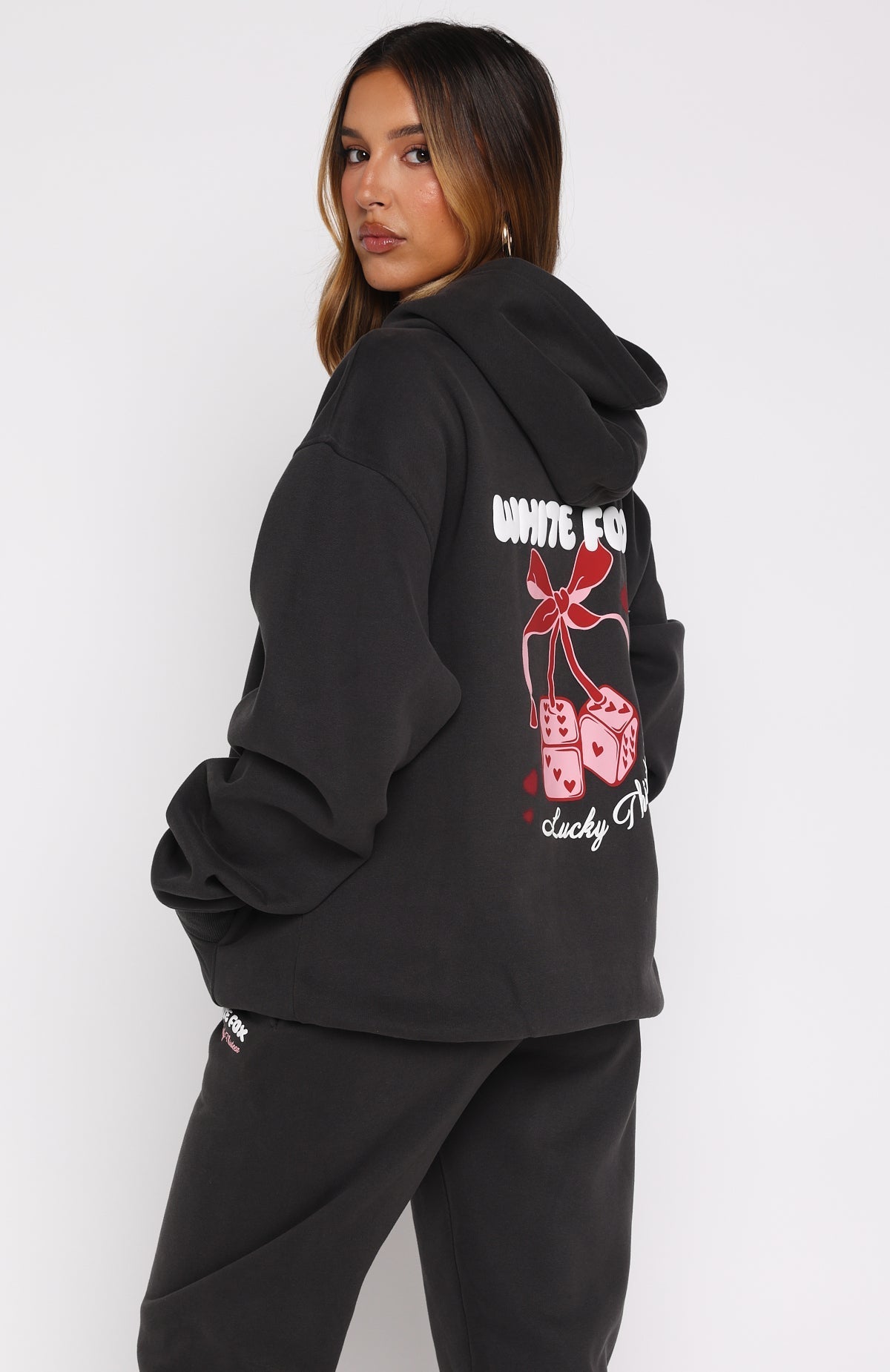 White Fox Lucky Thirteen Cheyenne Oversized Hoodie Charcoal