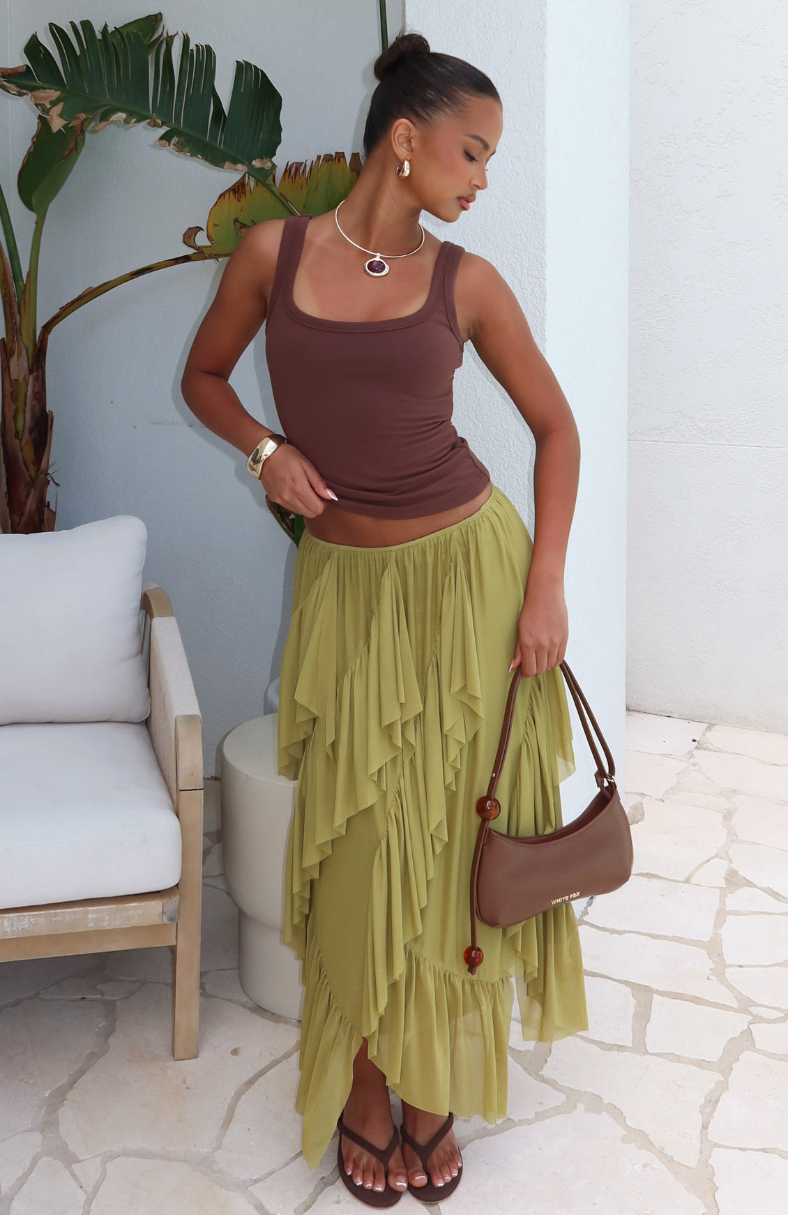 White Fox Sunset Strolls Midi Skirt Matcha