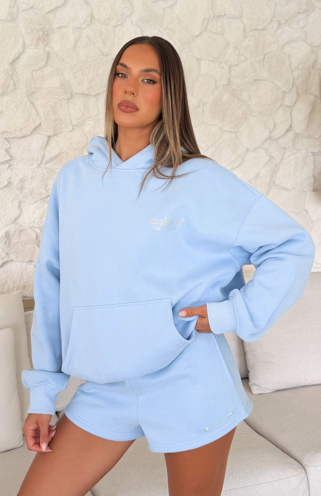 White Fox Bridal Party Oversized Hoodie Light Blue
