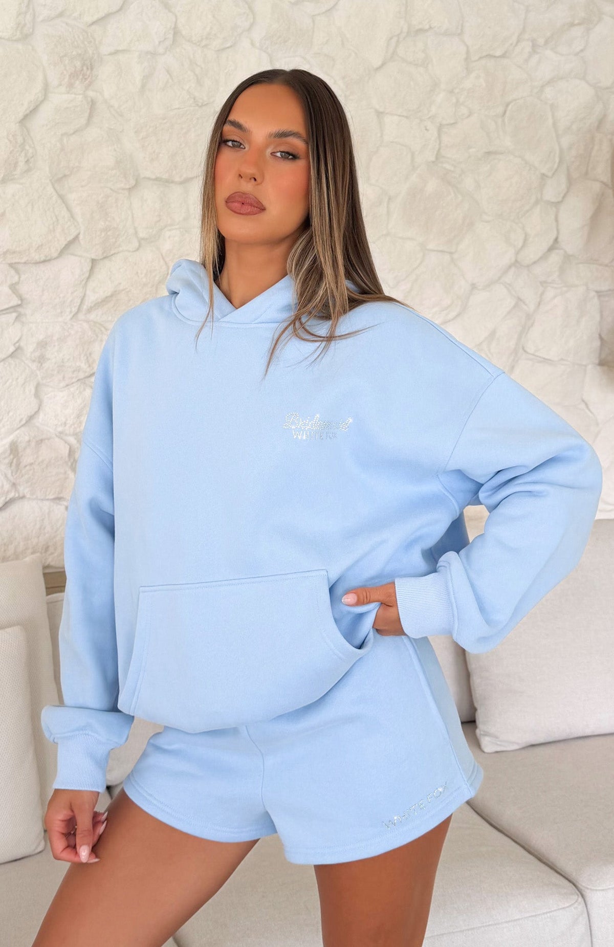White Fox Bridal Party Oversized Hoodie Light Blue