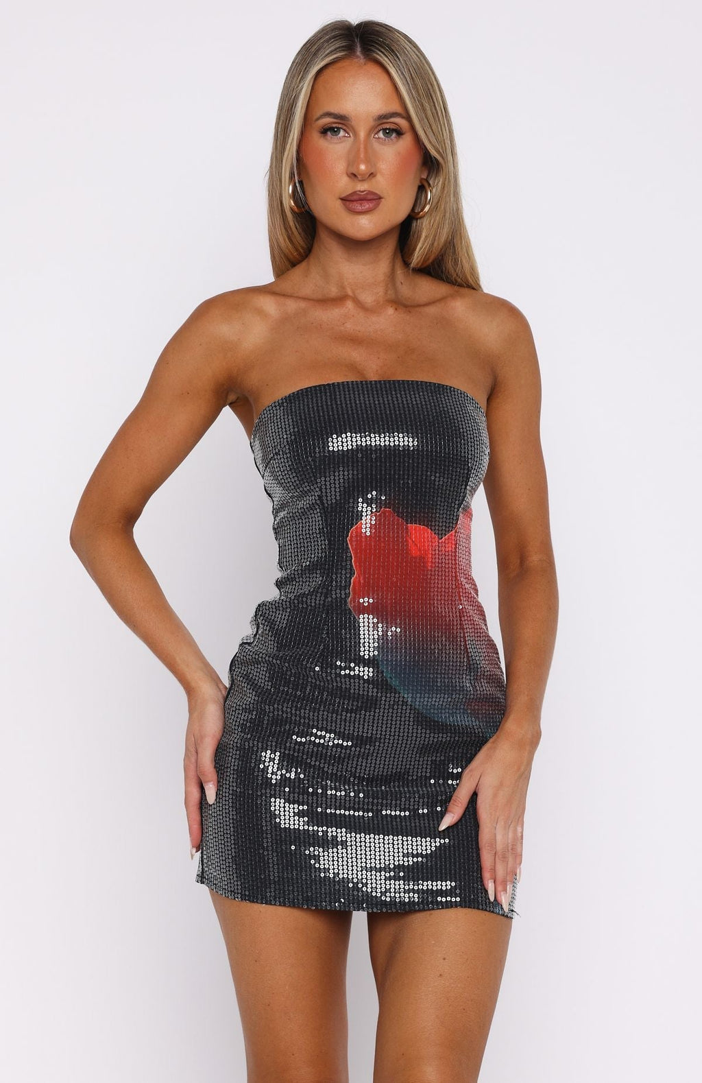 White Fox Make Up My Mind Sequin Mini Dress Midnight Scarlet