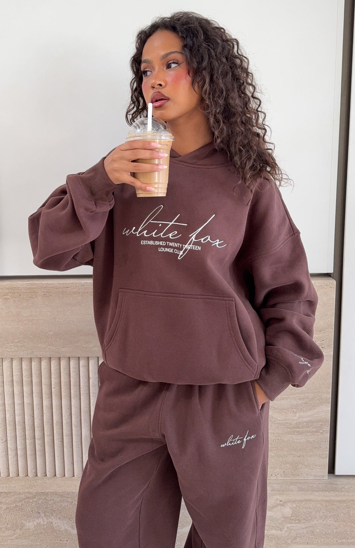 White Fox Know What You Want Oversized Hoodie Chocolate