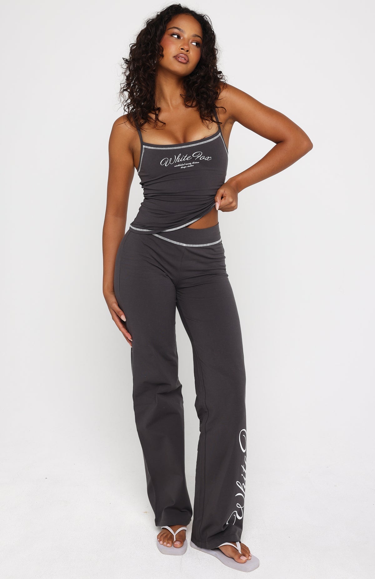 White Fox Sweet Embrace Straight Leg Pants Charcoal