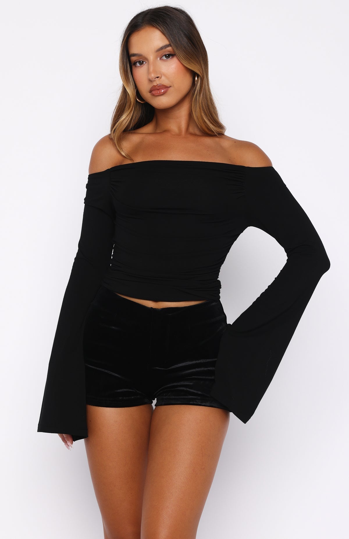 White Fox Velvet Teddy Shorts Black