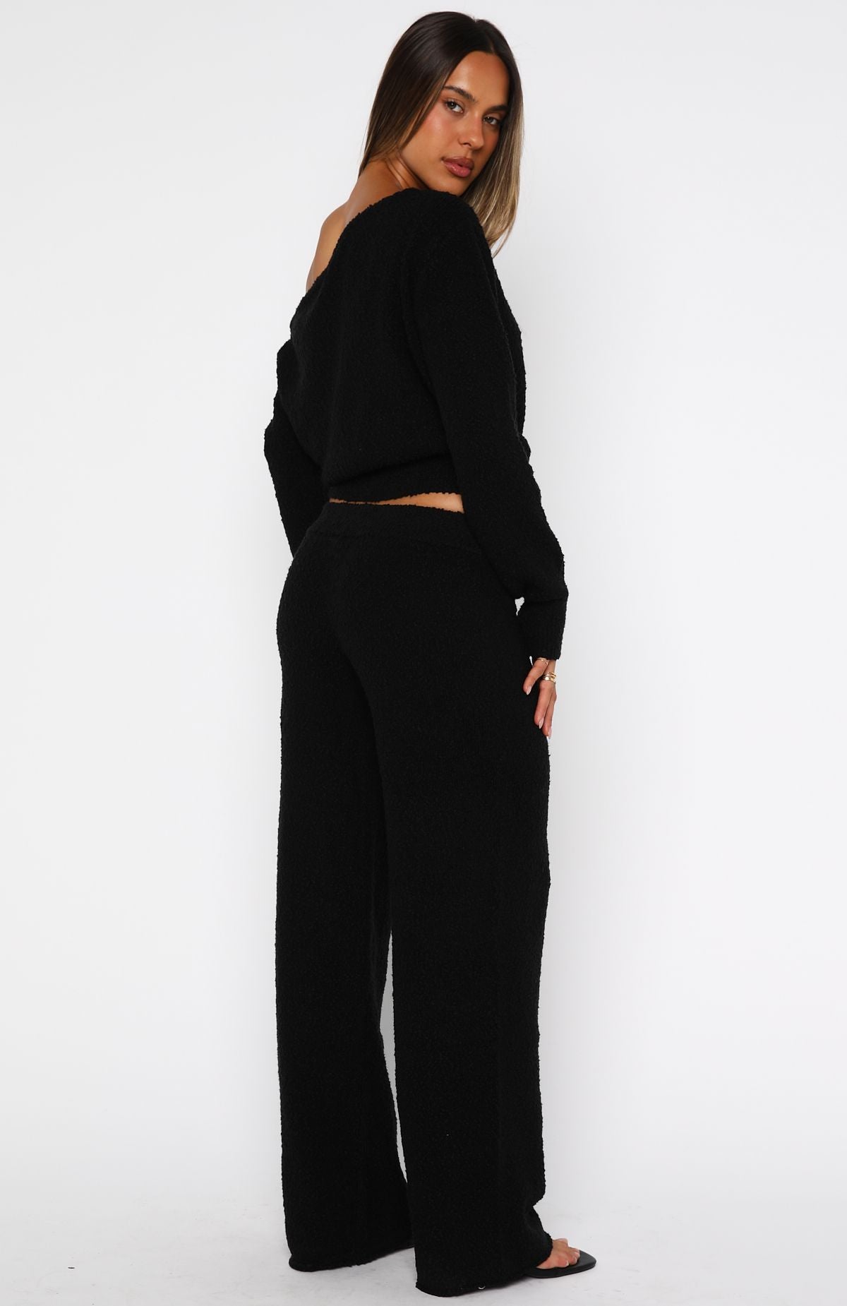 White Fox Please Be Mine Knit Pants Black
