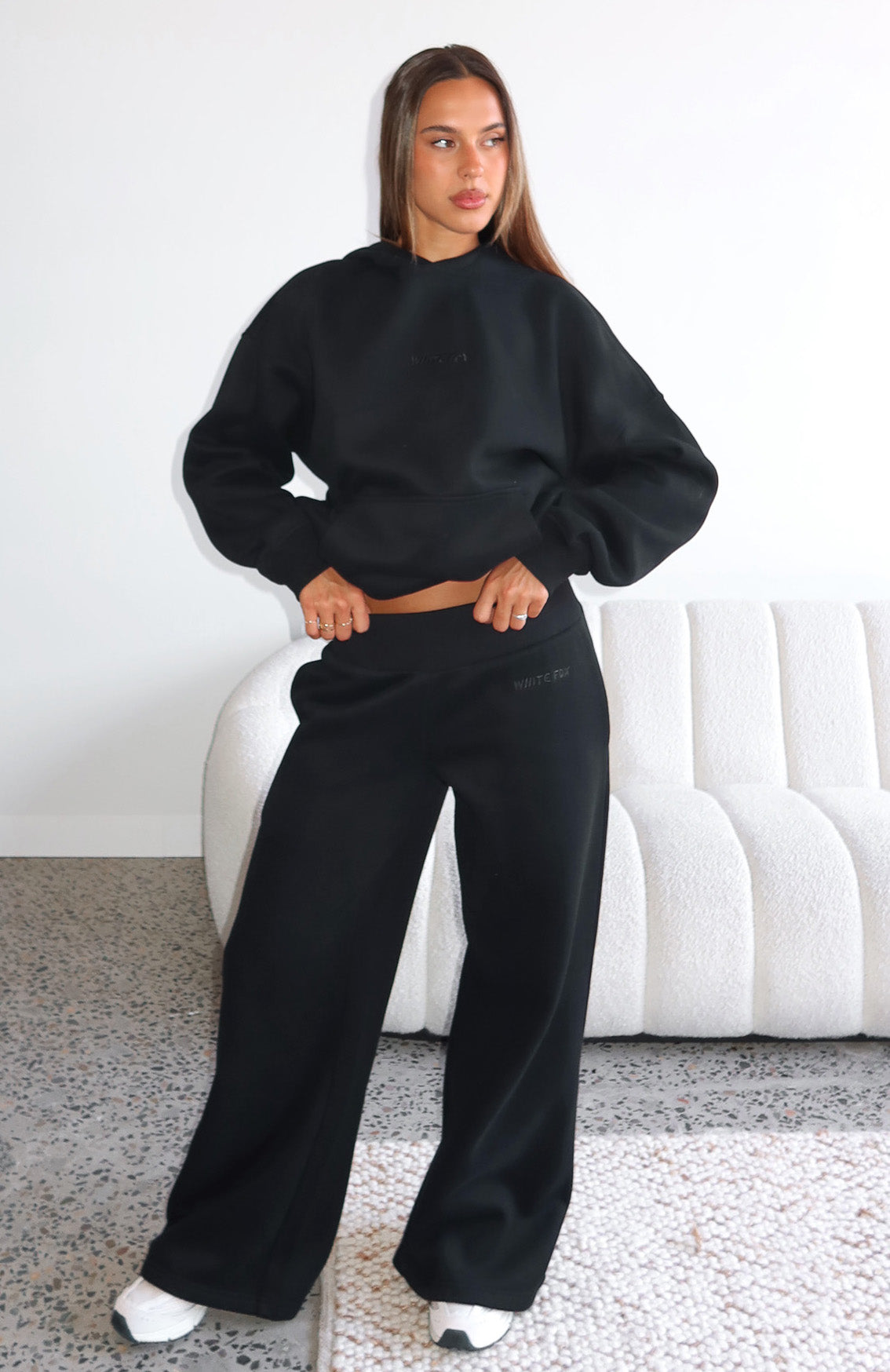 White Fox Come A Long Way Wide Leg Sweatpants Black