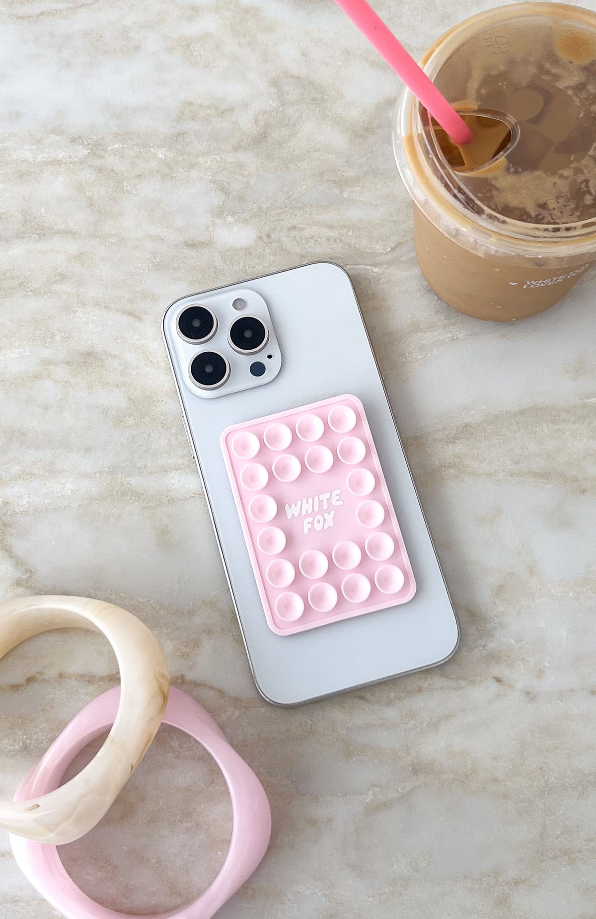 White Fox Calling My Cellular Phone Grip Pink/Cream
