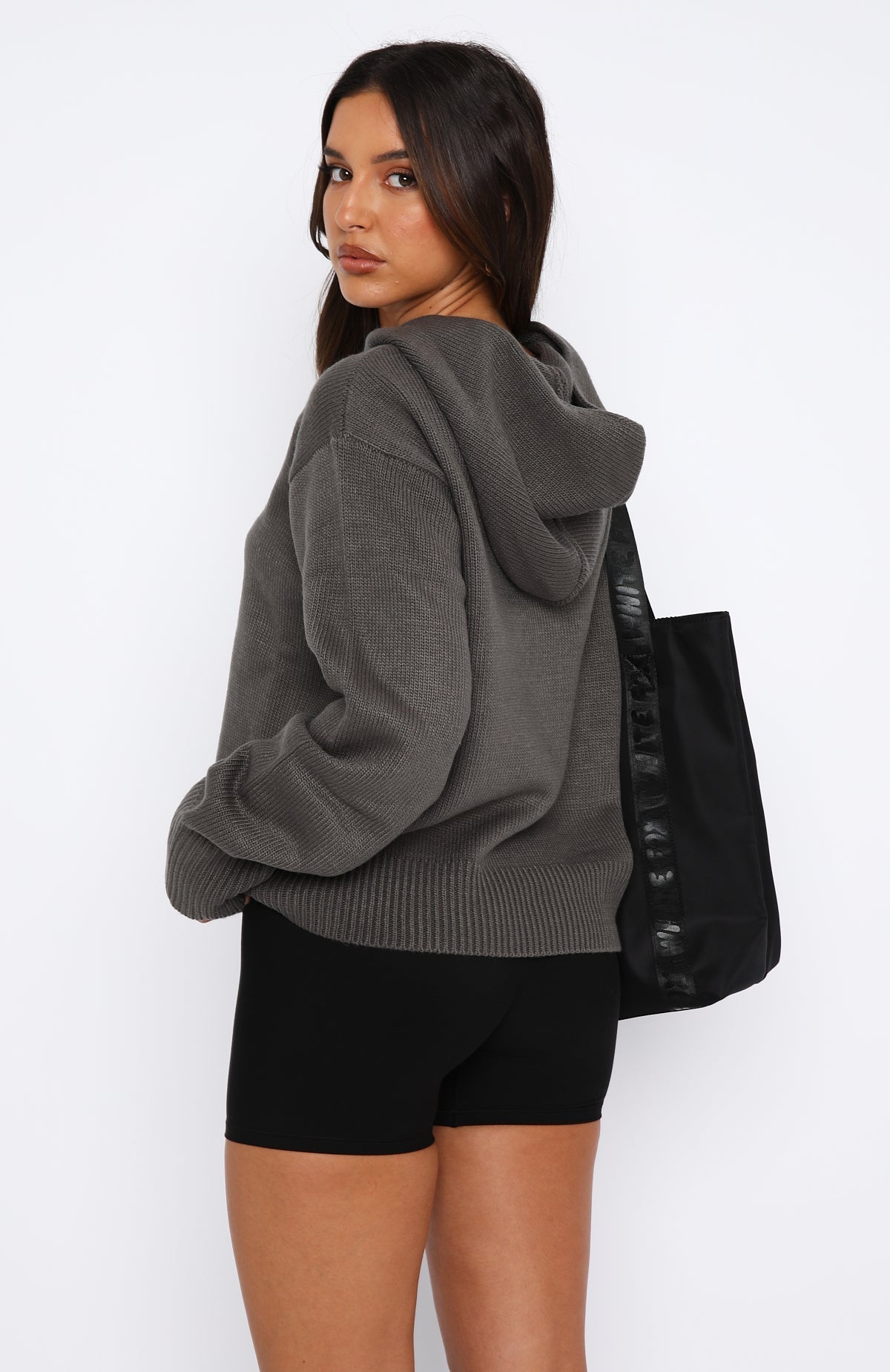 White Fox It's Cool Knit Hoodie Charcoal