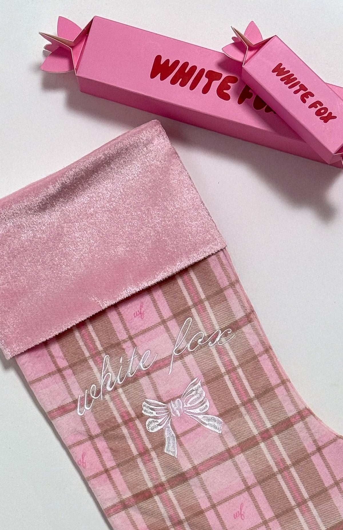 White Fox Xmas Stocking Neapolitan Check
