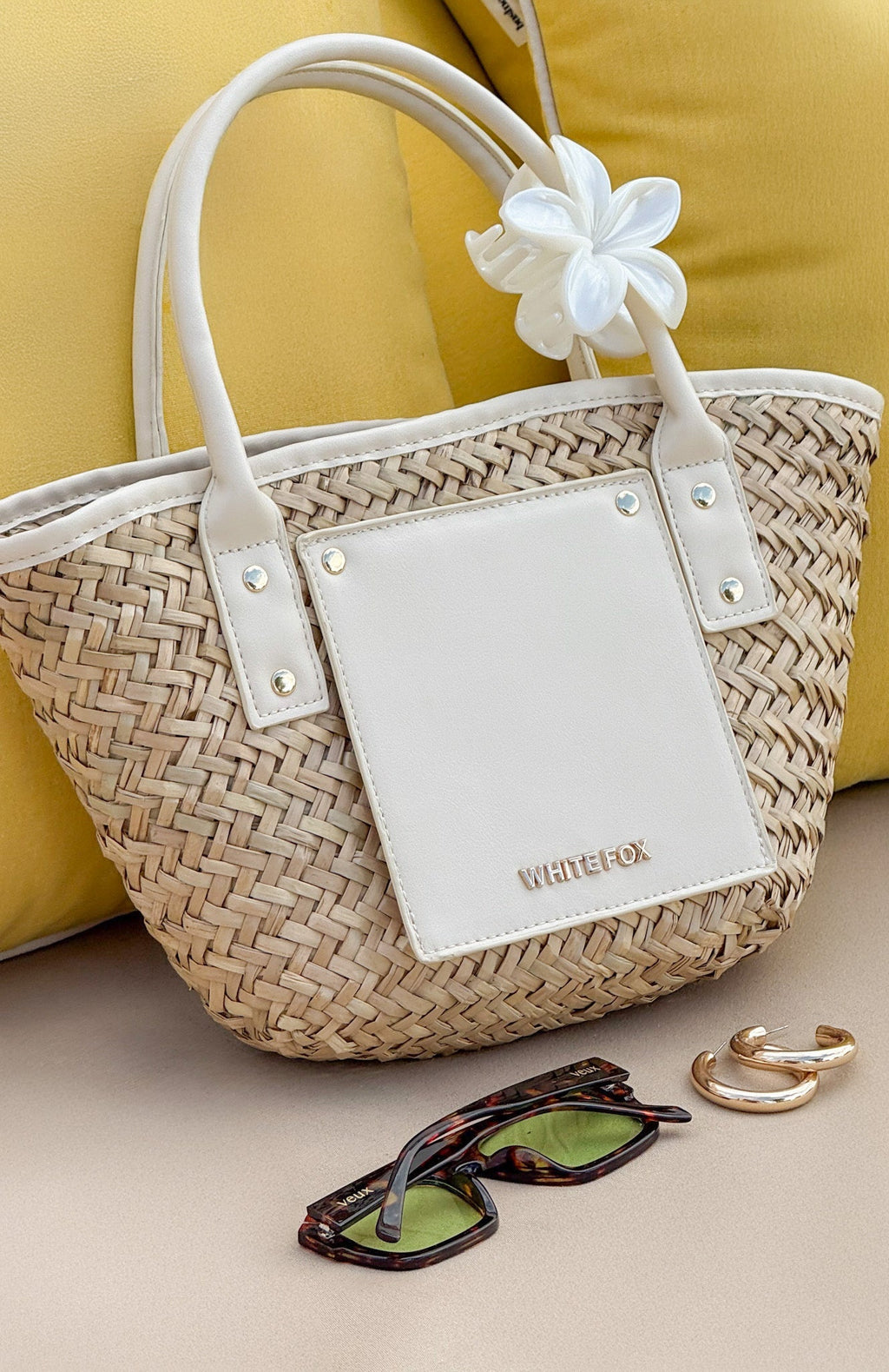 White Fox Vivienne Straw Top Handle Bag Cream