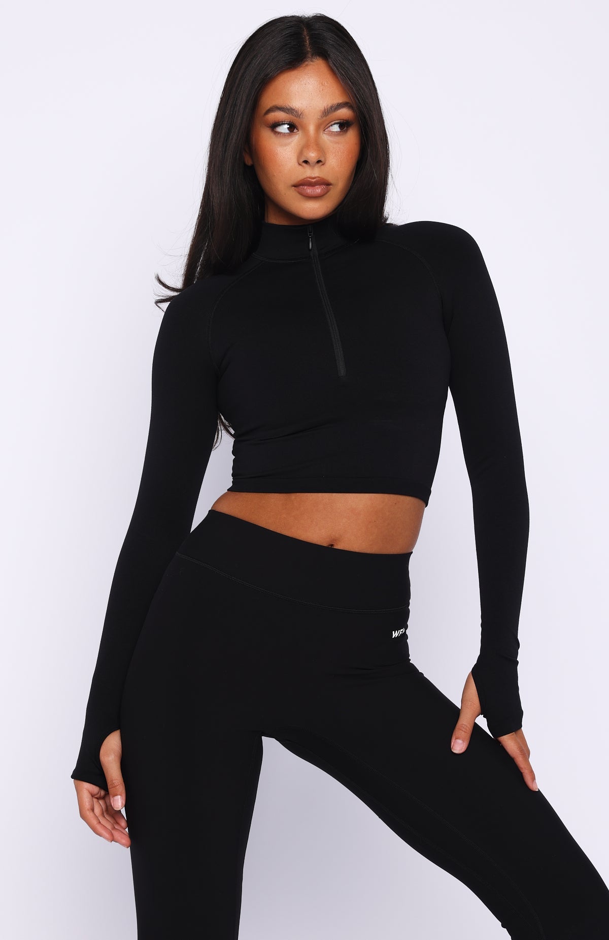 White Fox Stride Seamless Zip Long Sleeve Black