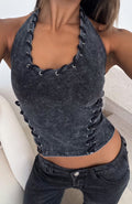 White Fox Desert Beats Halter Top Washed Black
