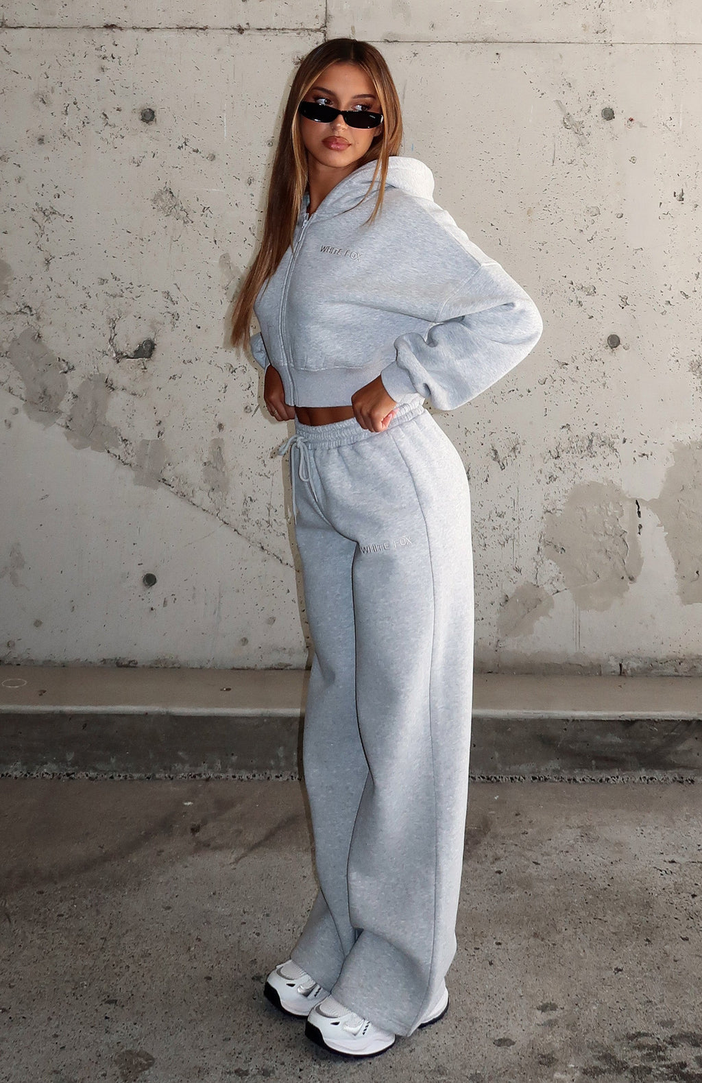 White Fox Stay Lifted Wide Leg Sweatpants Dark Grey Marle