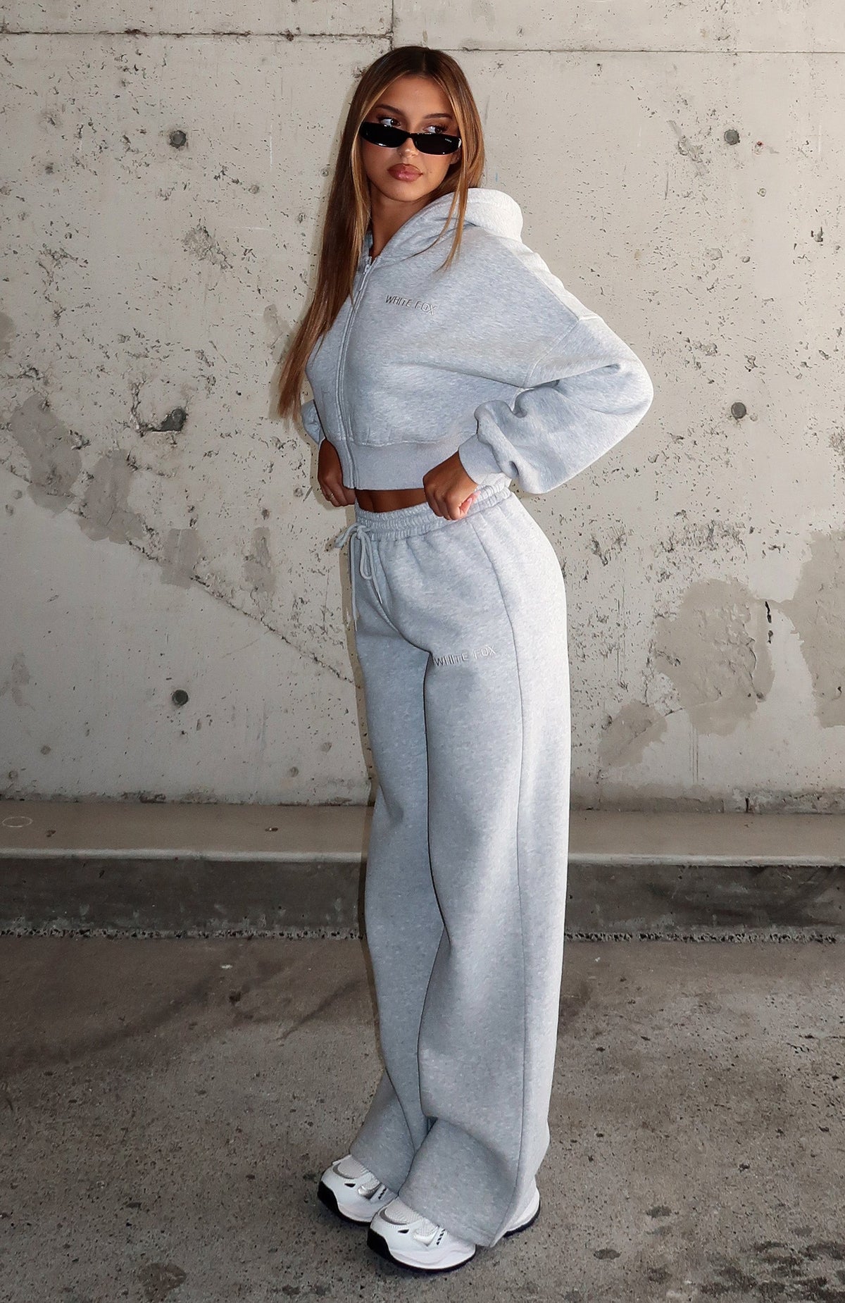 White Fox Stay Lifted Wide Leg Sweatpants Dark Grey Marle