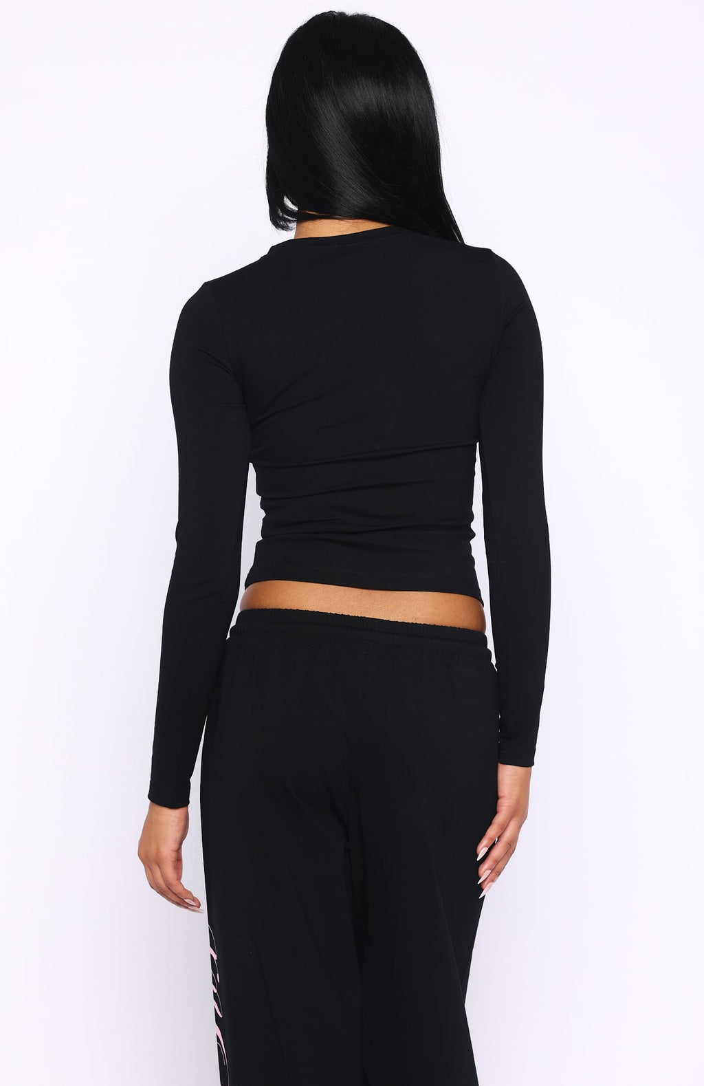 White Fox Luxurious Girl Long Sleeve Baby Tee Black