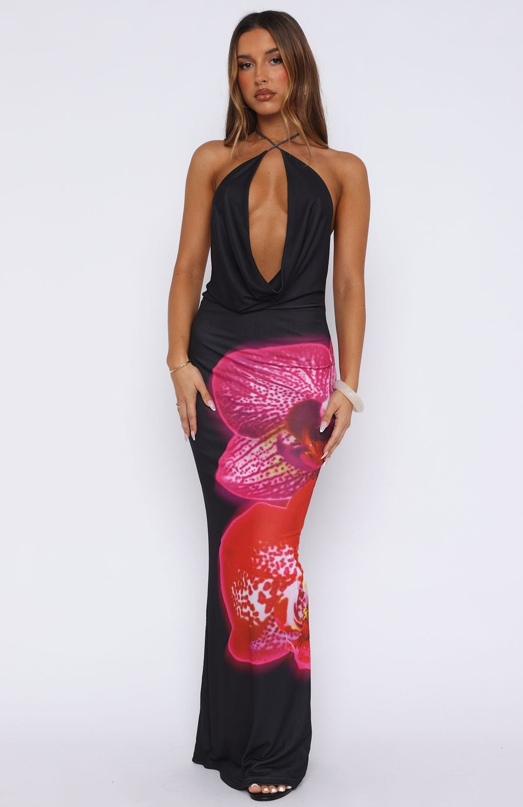 White Fox Dancing In Ibiza Maxi Dress Fuchsia Bloom