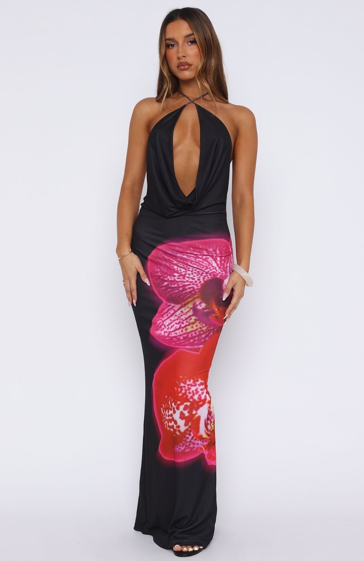 White Fox Dancing In Ibiza Maxi Dress Fuchsia Bloom