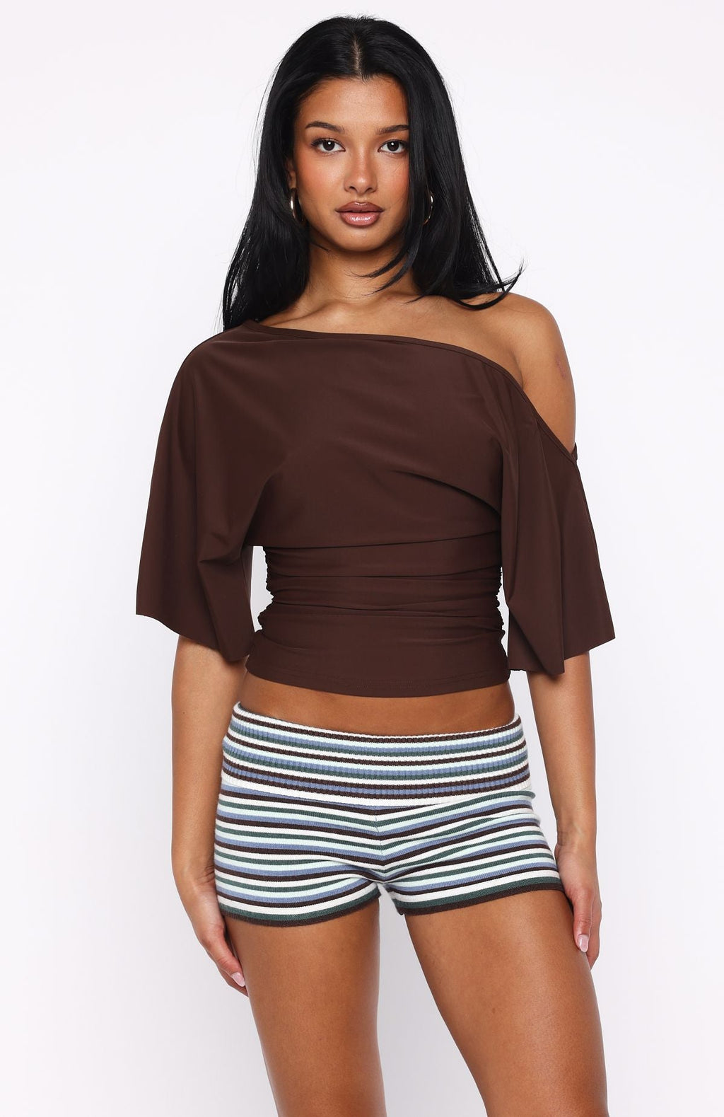 White Fox Marrakech Moments Cinched Waist Top Chocolate