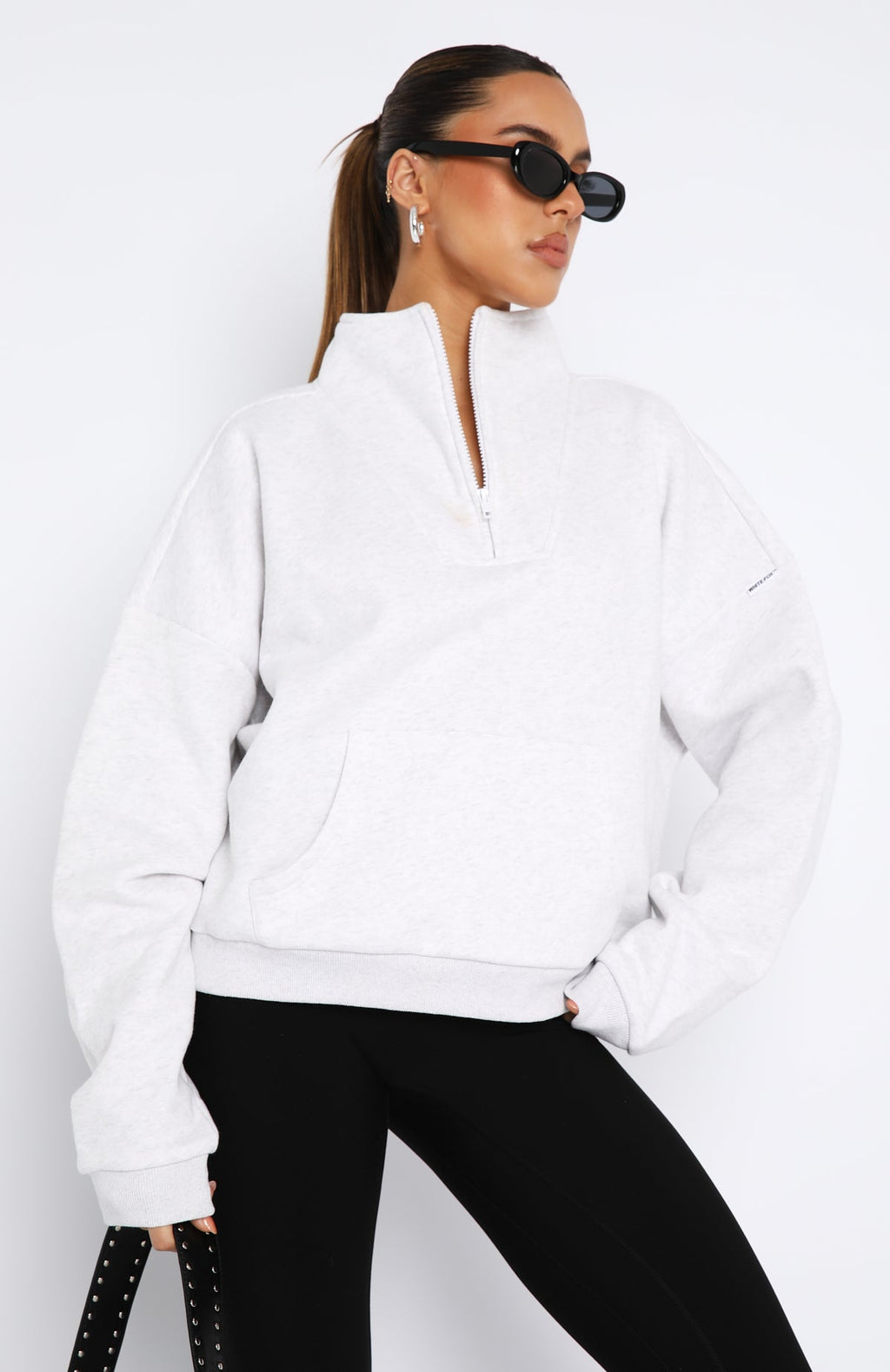 White Fox Doing It For You Zip Front Sweater Grey Marle