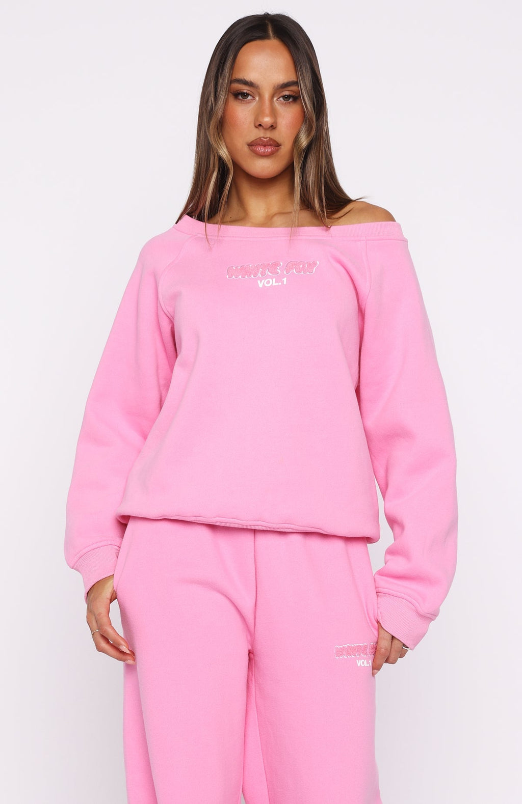 White Fox Vol. 1 Off Shoulder Sweater Bubblegum