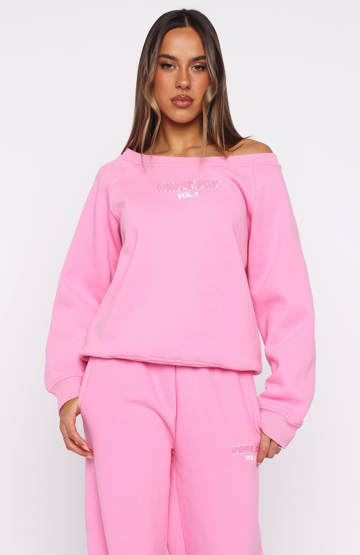 White Fox Vol. 1 Off Shoulder Sweater Bubblegum