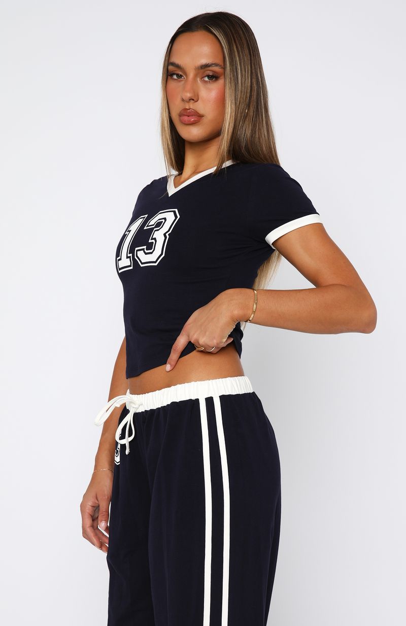 White Fox Trying Too Hard Baby Tee Dark Navy
