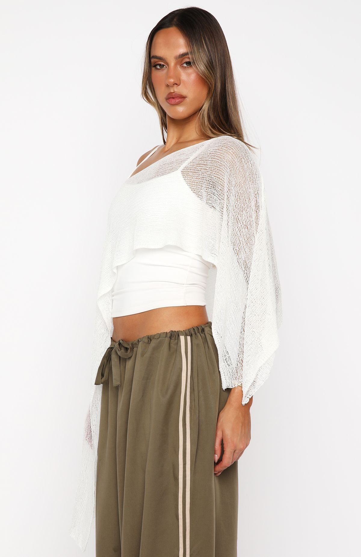 White Fox Beach Therapy Knit Poncho Top Cream