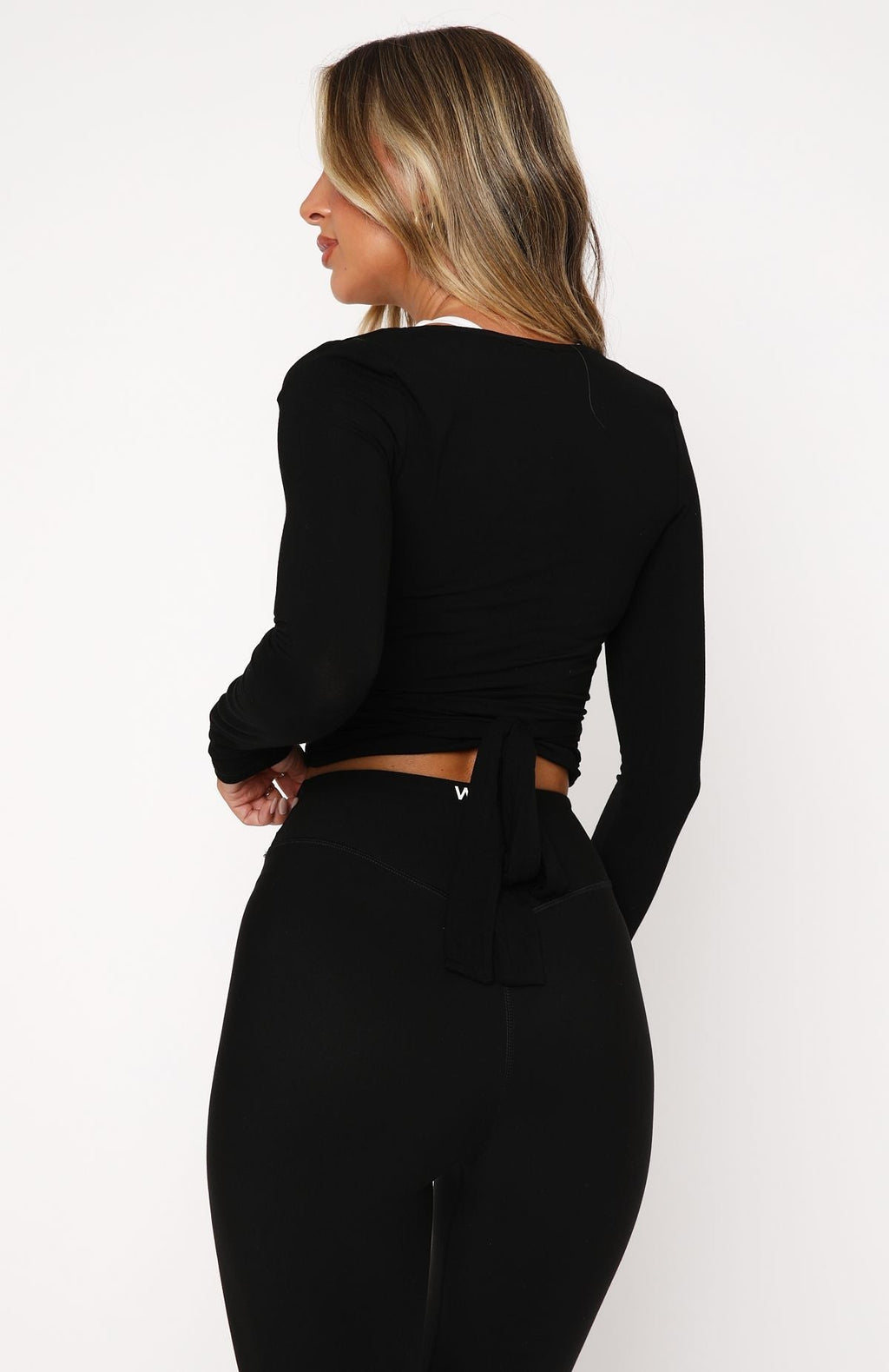 White Fox Staying Cute Long Sleeve Wrap Top Black