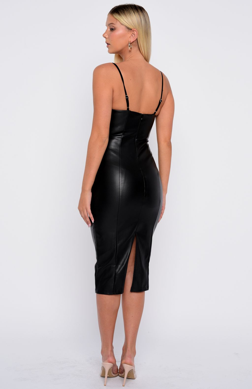 White Fox Next Level Only PU Midi Dress Black