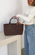 White Fox Owen Shoulder Bag Chocolate Faux Suede
