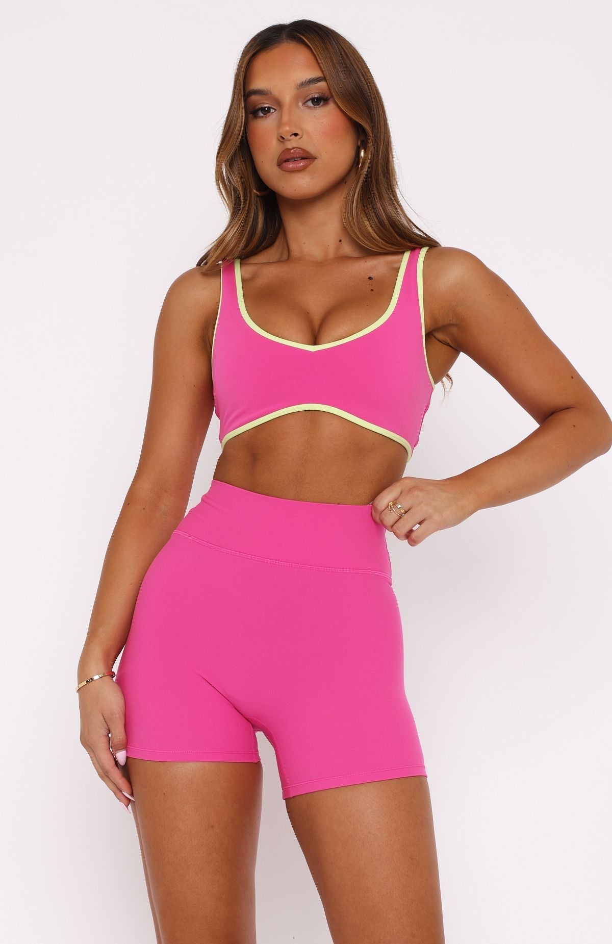 White Fox Keep Up High Waisted Shorts 4" Bubblegum